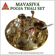 Load image into Gallery viewer, MAVASIVA Premium Brass Pooja Thali Set of 9 | Complete Puja Plate for Festivals & Ceremonies - MAVASIVA