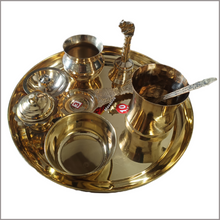 Load image into Gallery viewer, MAVASIVA Premium Brass Pooja Thali Set of 9 | Complete Puja Plate for Festivals & Ceremonies - MAVASIVA