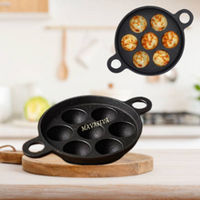 Load image into Gallery viewer, Super Smooth Cast Iron Paniyaram Pan | 7Pit | Induction Friendly | Nonstick, Pre-Seasoned Appe/Paddu Pan, 100% Pure &amp; Toxin-Free, No Chemical Coating - Black Mavasiva
