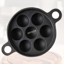 Load image into Gallery viewer, Super Smooth Cast Iron Paniyaram Pan | 7Pit | Induction Friendly | Nonstick, Pre-Seasoned Appe/Paddu Pan, 100% Pure &amp; Toxin-Free, No Chemical Coating - Black Mavasiva
