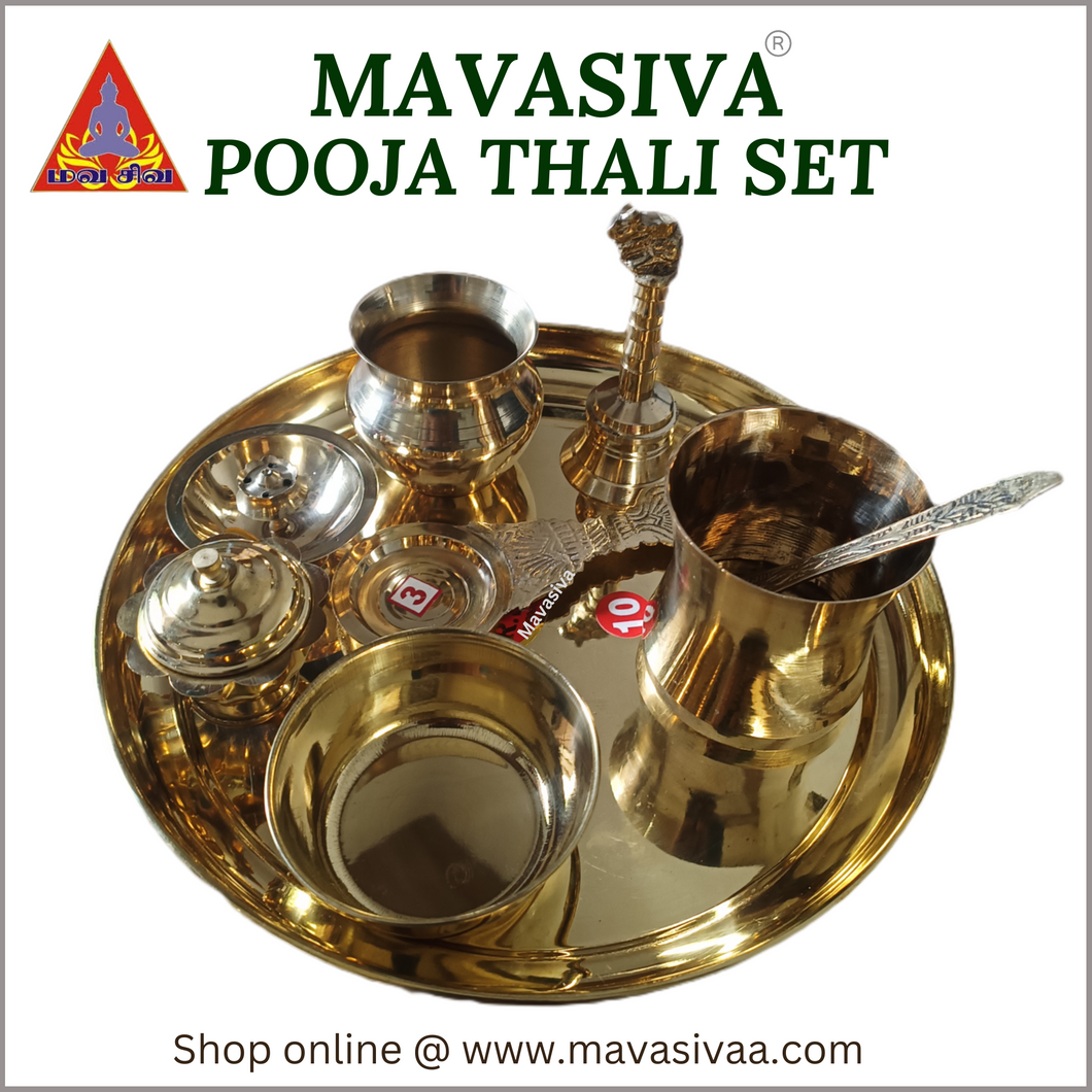 MAVASIVA Premium Brass Pooja Thali Set of 9 | Complete Puja Plate for Festivals & Ceremonies