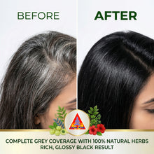 Load image into Gallery viewer, MAVASIVA Herbal Hair Dye Before and After – Complete Grey Hair Coverage with Rich Glossy Black Result Using 100% Natural Herbs
