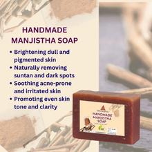 Load image into Gallery viewer, MAVASIVA Manjistha Soap 100g | Natural Skin Brightening Soap Bar for Glowing Skin | Handmade, Anti-Acne, Tan Removal, Gentle Soap for Face &amp; Body, Men &amp; Women
