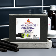 Load image into Gallery viewer, MAVASIVA Handmade Charcoal Soap – 100gm | Deep Pore Cleanser, Acne &amp; Blackhead Control Bar
