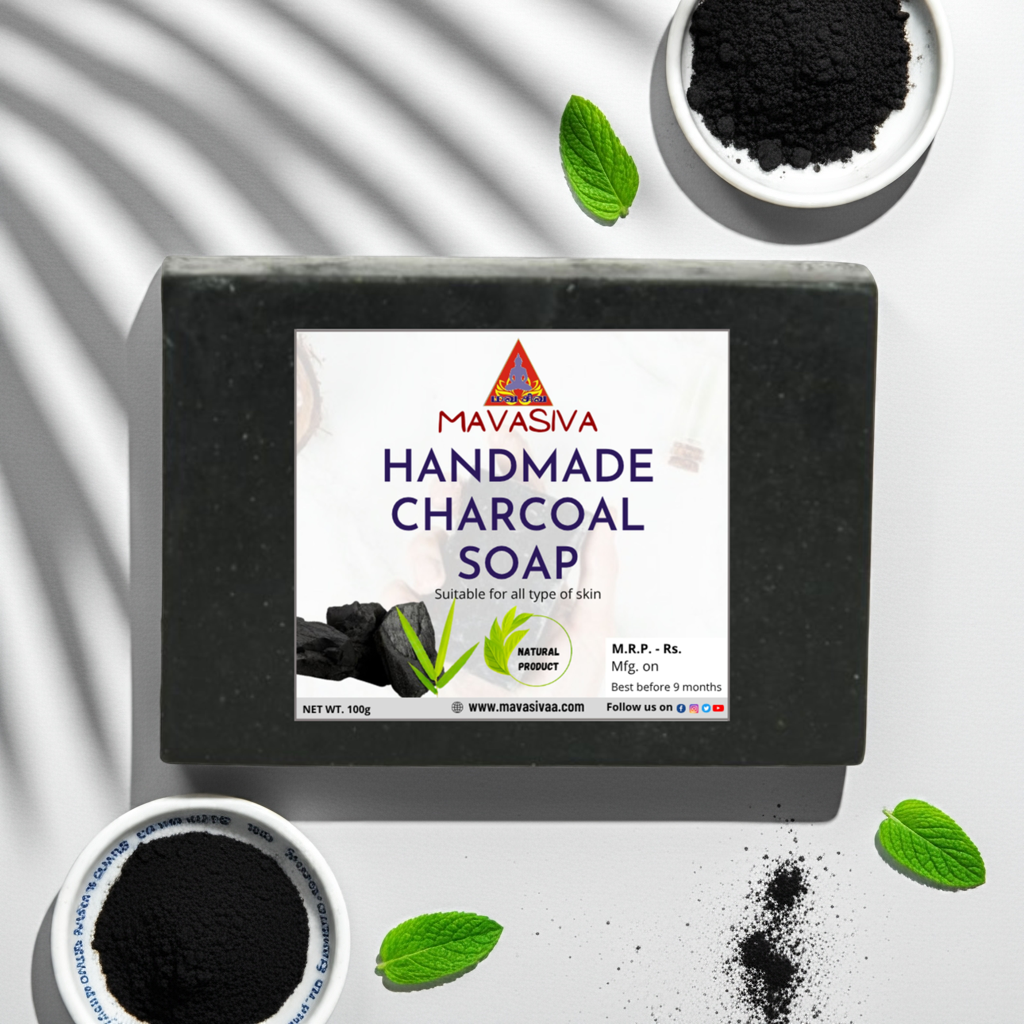 MAVASIVA Handmade Charcoal Soap – 100gm | Deep Pore Cleanser, Acne & Blackhead Control Bar