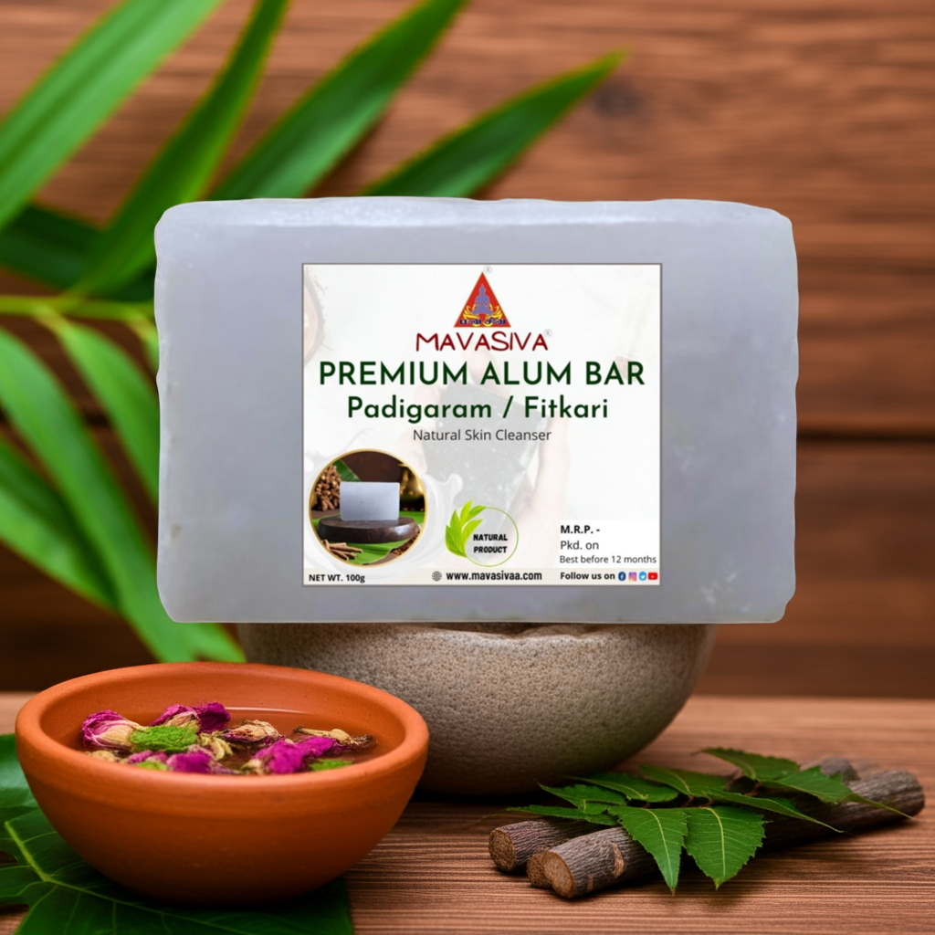 MAVASIVA Natural Alum Stone 100g | Fitkari / Padigaram Stone for After Shave, Deodorant, Pimples & Skin Tightening | 100% Pure & Chemical Free | For Men & Women - MAVASIVA 