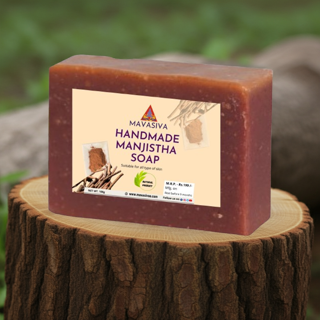 MAVASIVA Manjistha Soap 100g | Natural Skin Brightening Soap Bar for Glowing Skin | Handmade, Anti-Acne, Tan Removal, Gentle Soap for Face & Body, Men & Women