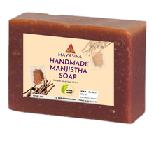 Load image into Gallery viewer, MAVASIVA Manjistha Soap 100g | Natural Skin Brightening Soap Bar for Glowing Skin | Handmade, Anti-Acne, Tan Removal, Gentle Soap for Face &amp; Body, Men &amp; Women
