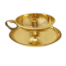 Load image into Gallery viewer, Mavasiva Handcrafted Brass Oil Lamp Traditional Diya with Finger Holder Diwali Decoration Brass Table Diya for Home Decor Gold Brass Table Diya
