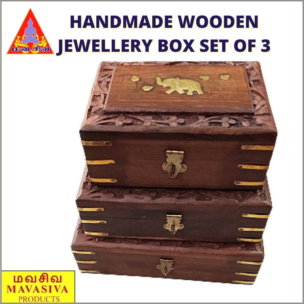 Mavasiva Handmade Wooden Jewellery Rectangular Box Set of 3