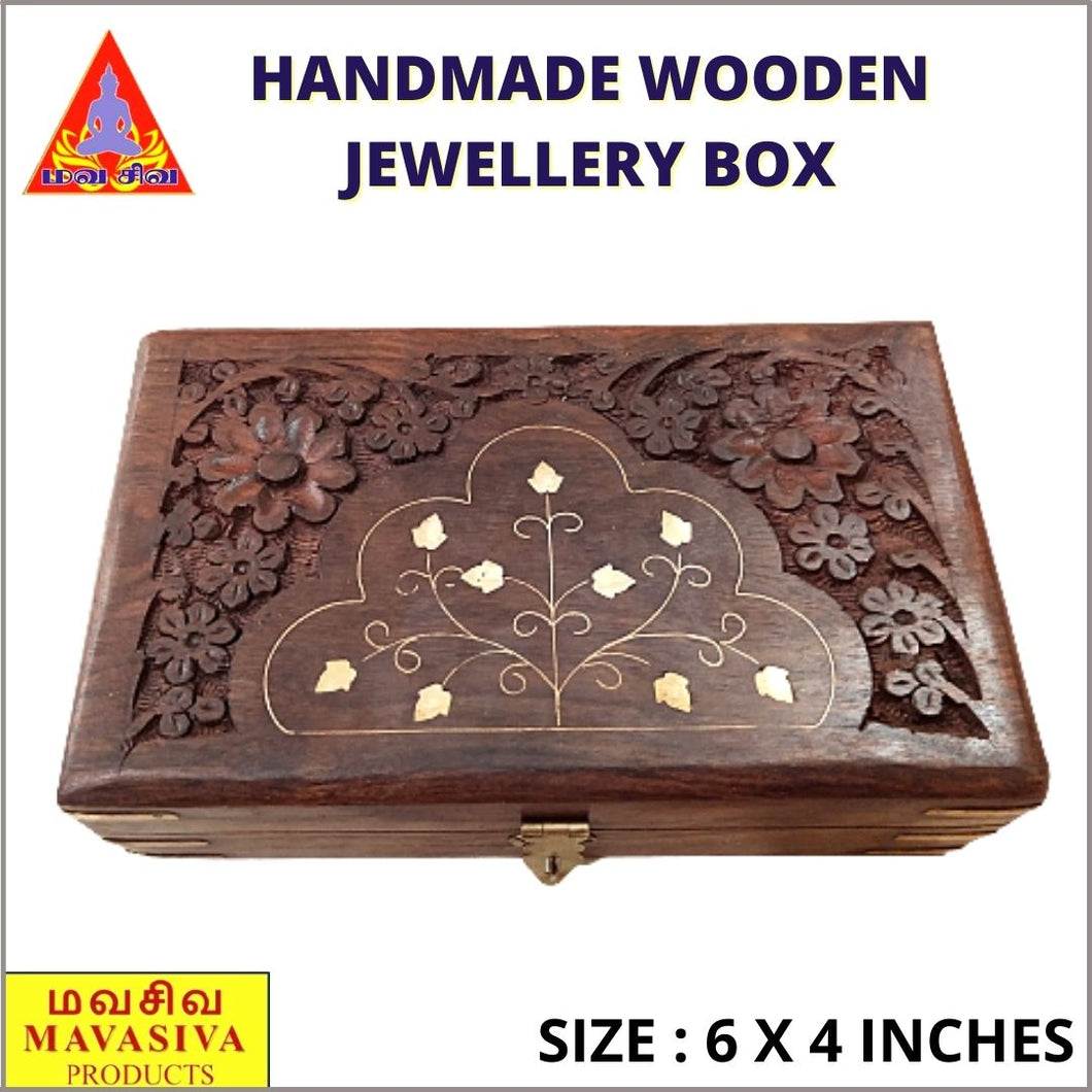 Mavasiva Handmade Wooden Rectangular Jewellery Box Small ( 6  x 4  inches )