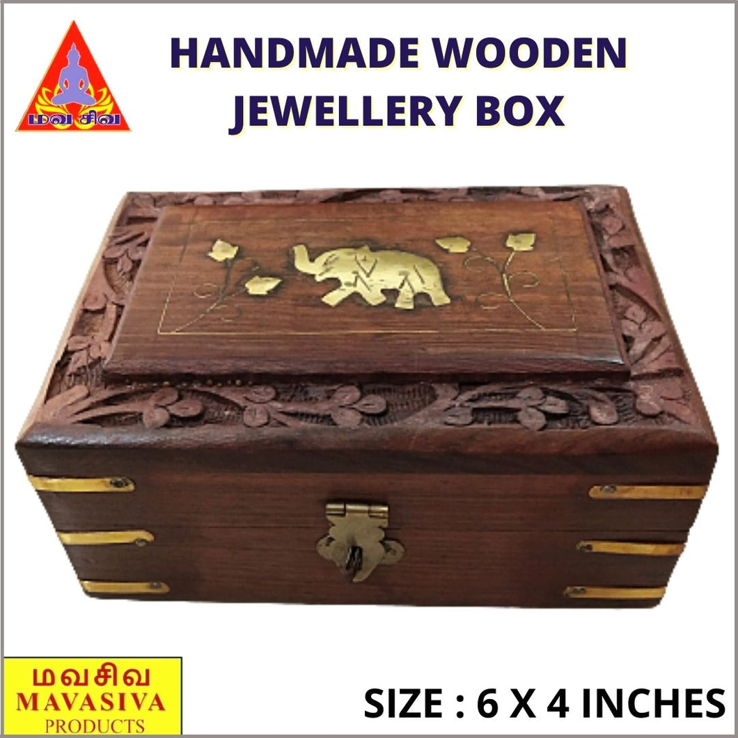 Mavasiva Handmade Wooden Elephant Rectangular Jewellery Box Small ( 6  x 4  inches )