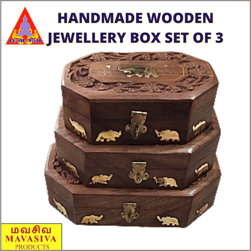 Mavasiva Handmade Wooden Jewellery Box Set of 3